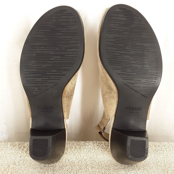 MUNRO Slingback Sandals sz 9W, Abby, Metallic/Gold Leather, Peep Toe Heels Shoes - Picture 11 of 12